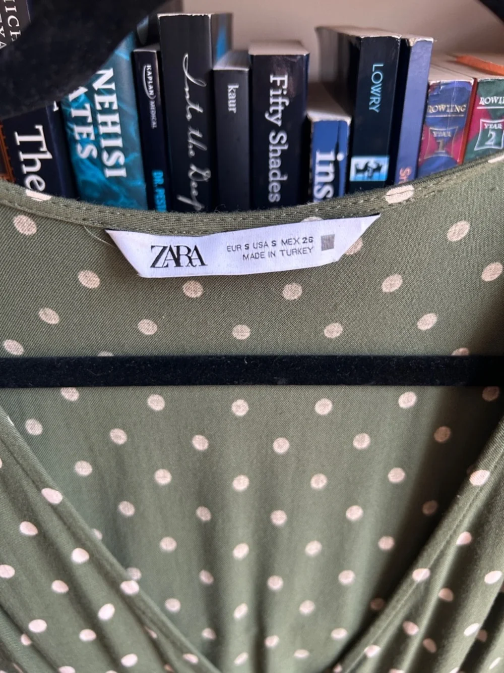 Zara Midi Olive Green Polka Dot Dress - Picture 3 of 6